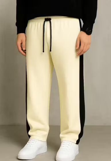 Men’s Cream Side-Striped Track Pants | Relaxed Fit Joggers | Trendy Streetwear Bottoms