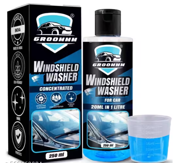 Groommm Windshield Washer Fluid For Car 250ML- (20ML in 1L Water) | Highly Concentrated Car Glass Cleaner Liquid For Streak & Stain-Free Windshield | Car Wiper Liquid For Crystal Clear Windshield