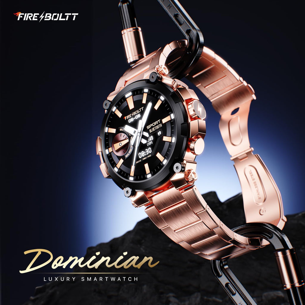 Fire-Boltt Dominian 36.3mm (1.43 inch) AMOLED Display, Stainless Steel Design, 466 * 466 px Resolution, Bluetooth Calling, Multiple Sports Modes, Health Mode, IP67, Weather Updates (Twilight Copper)