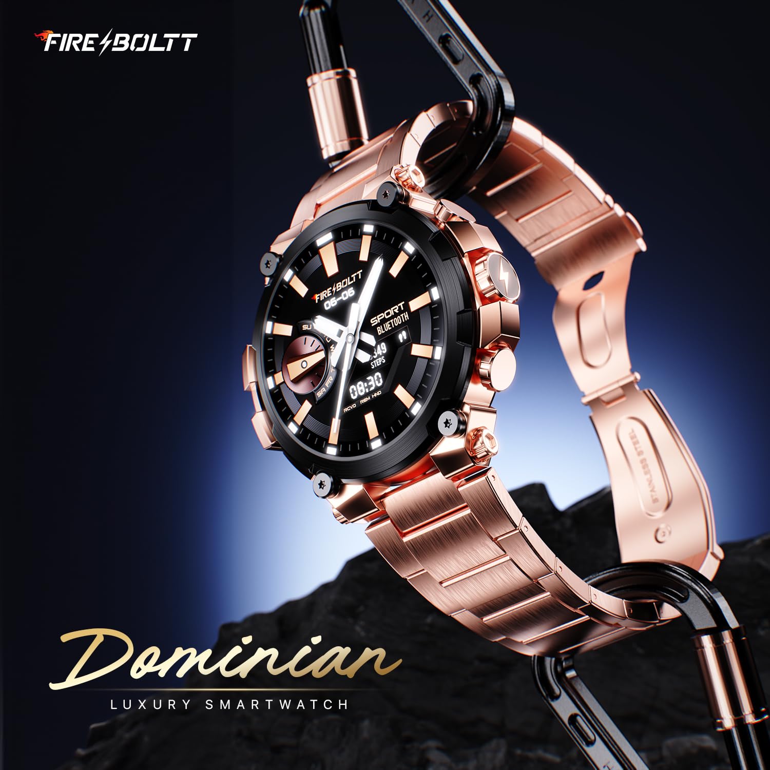 Fire-Boltt Dominian 36.3mm (1.43 inch) AMOLED Display, Stainless Steel Design, 466 * 466 px Resolution, Bluetooth Calling, Multiple Sports Modes, Health Mode, IP67, Weather Updates (Twilight Copper)