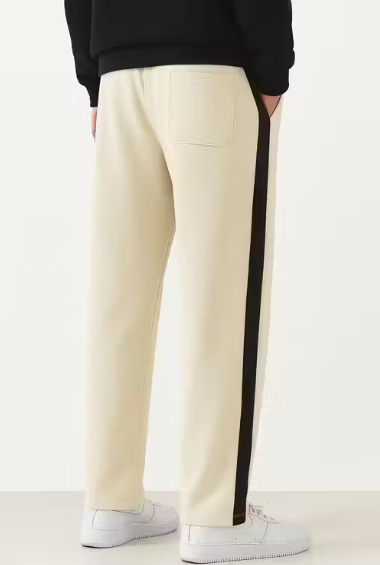 Men’s Cream Side-Striped Track Pants | Relaxed Fit Joggers | Trendy Streetwear Bottoms