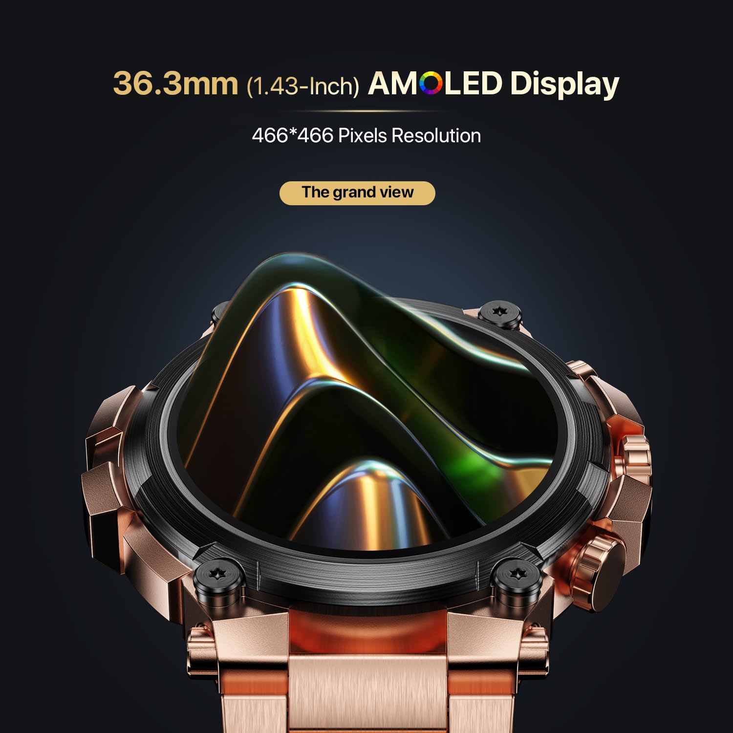 Fire-Boltt Dominian 36.3mm (1.43 inch) AMOLED Display, Stainless Steel Design, 466 * 466 px Resolution, Bluetooth Calling, Multiple Sports Modes, Health Mode, IP67, Weather Updates (Twilight Copper)