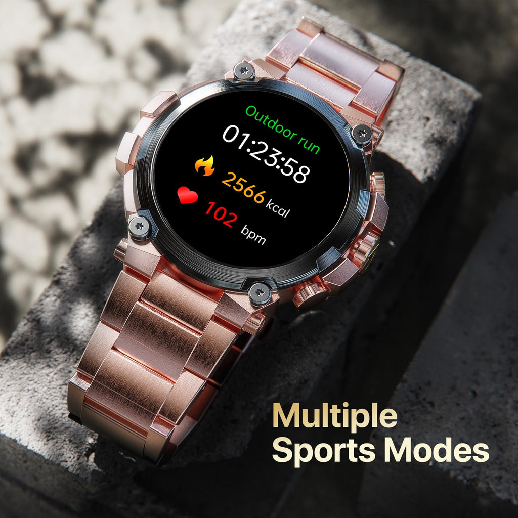 Fire-Boltt Dominian 36.3mm (1.43 inch) AMOLED Display, Stainless Steel Design, 466 * 466 px Resolution, Bluetooth Calling, Multiple Sports Modes, Health Mode, IP67, Weather Updates (Twilight Copper)