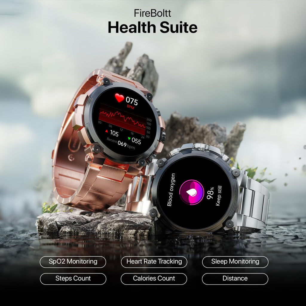 Fire-Boltt Dominian 36.3mm (1.43 inch) AMOLED Display, Stainless Steel Design, 466 * 466 px Resolution, Bluetooth Calling, Multiple Sports Modes, Health Mode, IP67, Weather Updates (Twilight Copper)