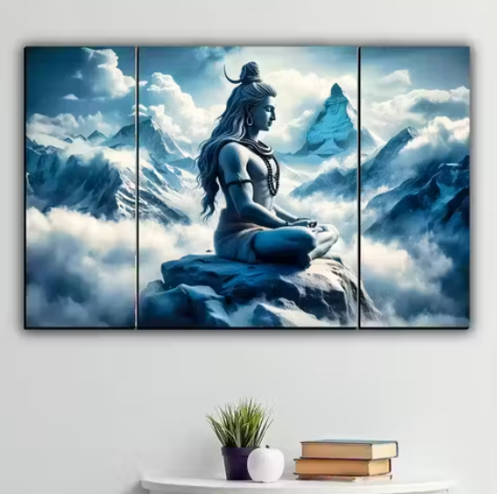 Shiv Ji Wall Painting Art For Home Decoration Digital Reprint 12 inch x 18 inch Painting (Pack of 3)