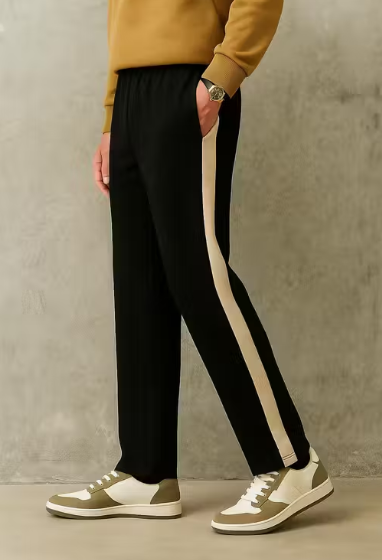 Men’s Cream Side-Striped Track Pants | Relaxed Fit Joggers | Trendy Streetwear Bottoms