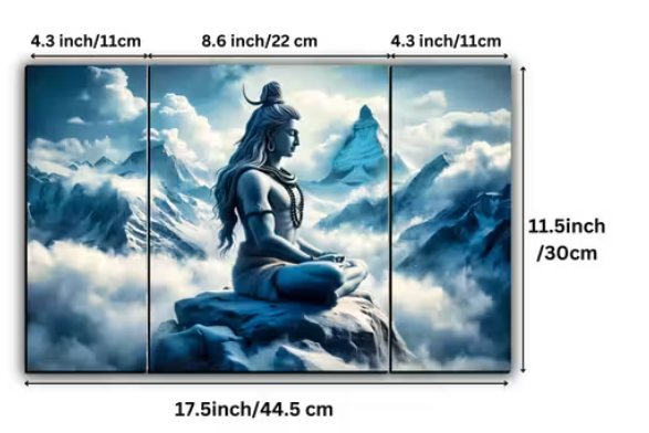 Shiv Ji Wall Painting Art For Home Decoration Digital Reprint 12 inch x 18 inch Painting (Pack of 3)