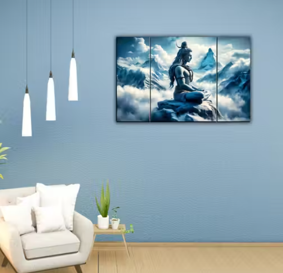 Shiv Ji Wall Painting Art For Home Decoration Digital Reprint 12 inch x 18 inch Painting (Pack of 3)