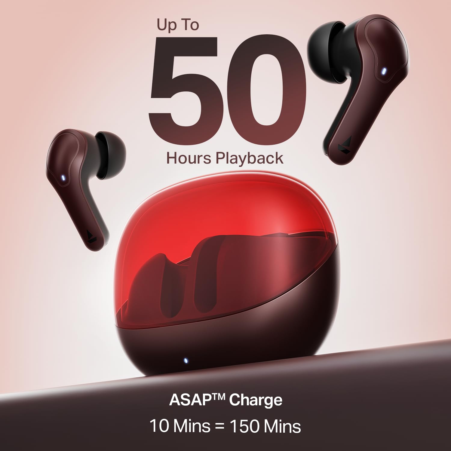 boAt 2025 Launch Airdopes Plus 311, Glass Design, ENx Tech, Fast Charge, 50 Hrs Battery, Stream Ad Free Music via App Support Bluetooth Earbuds, TWS Ear Buds Wireless Earphones with mic (Crimson Red)