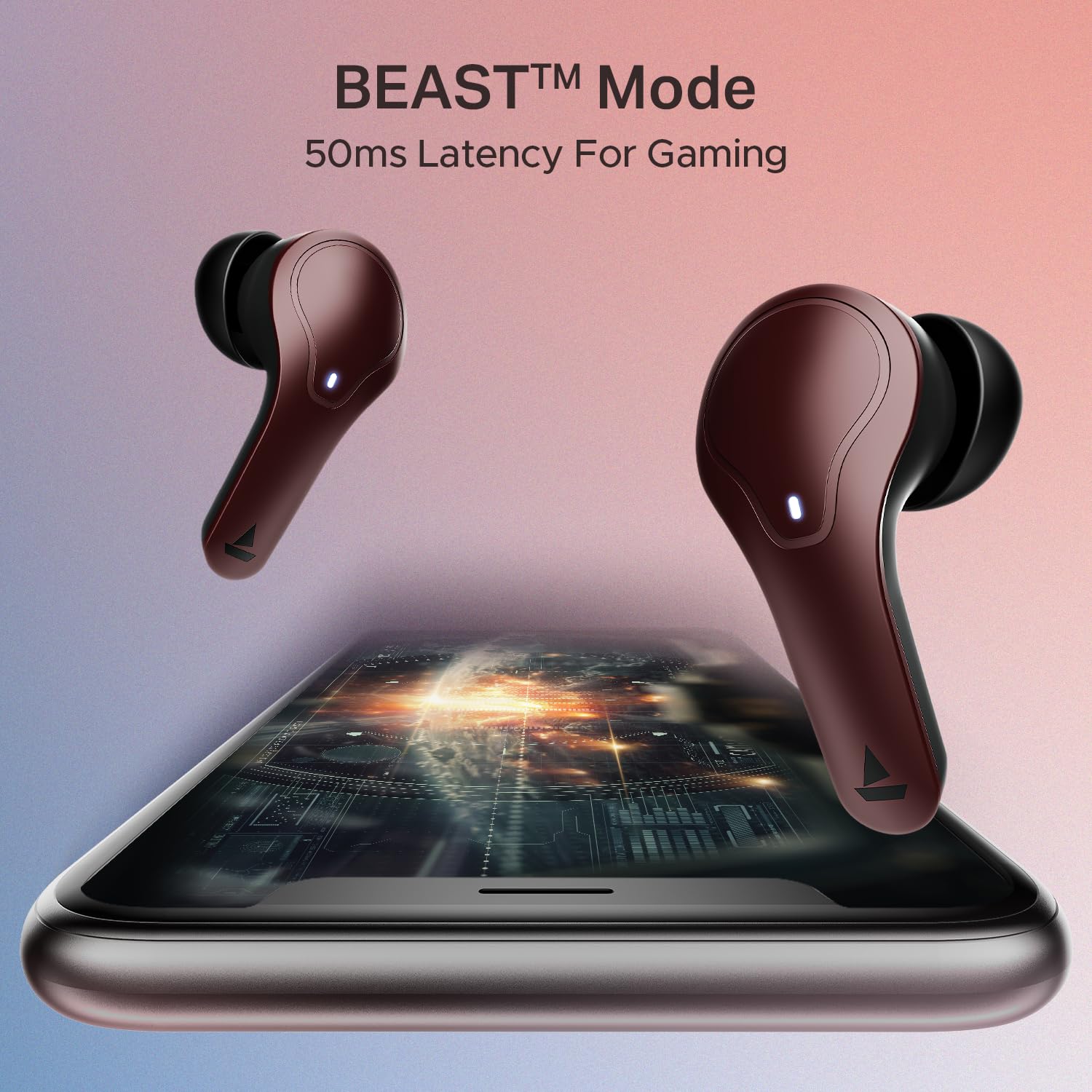 boAt 2025 Launch Airdopes Plus 311, Glass Design, ENx Tech, Fast Charge, 50 Hrs Battery, Stream Ad Free Music via App Support Bluetooth Earbuds, TWS Ear Buds Wireless Earphones with mic (Crimson Red)