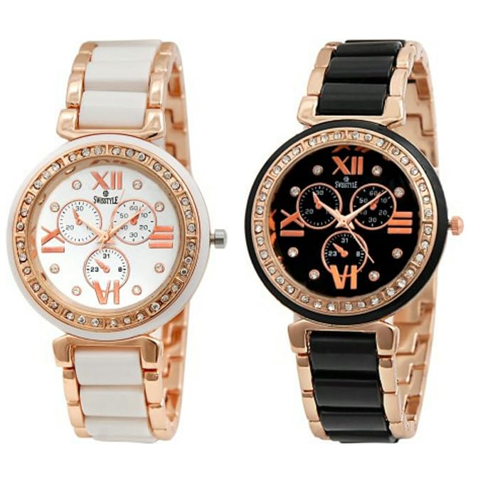 SWISSTYLE Combo of 2 Analogue White Dial Women's Watches