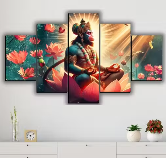 Hanuman Ji Painting for Wall Décor in Living room bedroom and for gifts, Digital Reprint, 30X18 inches