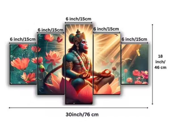 Hanuman Ji Painting for Wall Décor in Living room bedroom and for gifts, Digital Reprint, 30X18 inches