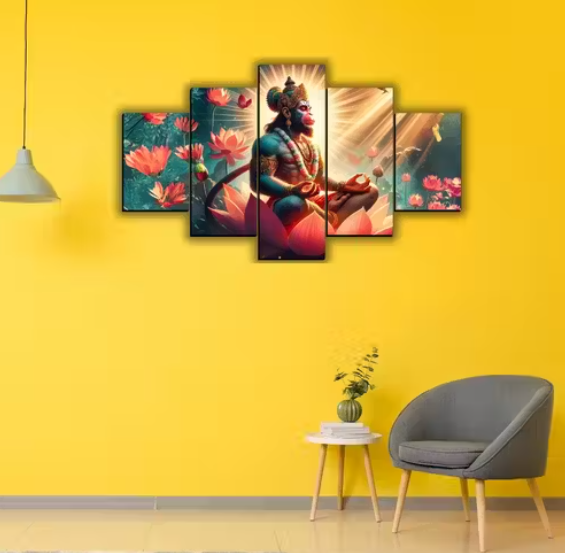 Hanuman Ji Painting for Wall Décor in Living room bedroom and for gifts, Digital Reprint, 30X18 inches