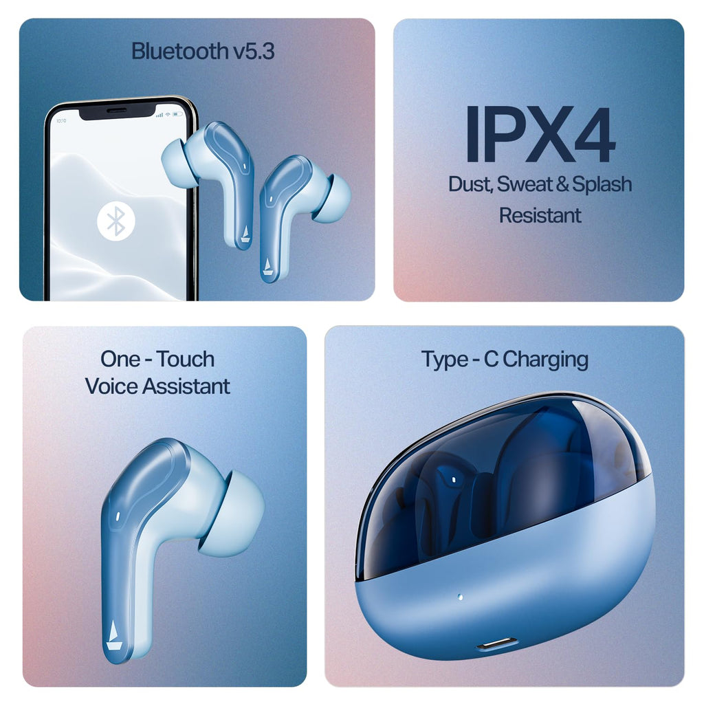 boAt 2025 Launch Airdopes Plus 311,Glass Design,ENx Tech,50 H Battery, Fast Charge, Stream Ad Free Music via App Support, Bluetooth Earbuds, TWS Ear Buds Wireless Earphones with mic (Midnight Black)