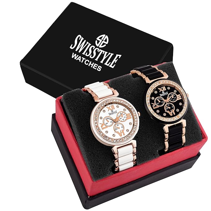 SWISSTYLE Combo of 2 Analogue White Dial Women's Watches