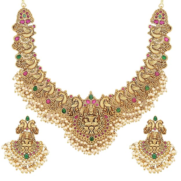 Pearl Choker Traditional Jewellery Set for Women | Temple Necklace Set | Festive Wedding Party Necklace | 22k Gold Plated | Just Like Original Gold Jewellery