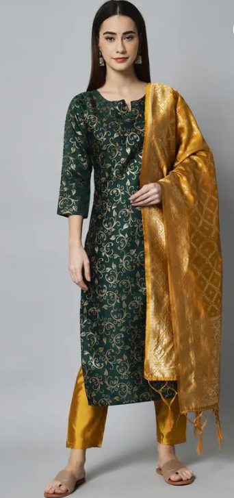 Women Cotton Silk Kurta Pant Set