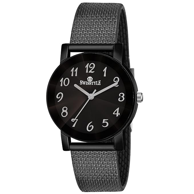 SWISSTYLE Plastic Women Charming Ladies Analog Watch-Ss-Lr102-Blk-Blk,Dial-Black, Band-Black