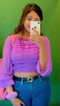 Trendy Bell Sleeves Broad Neck High Low Purple Crop Top For Women