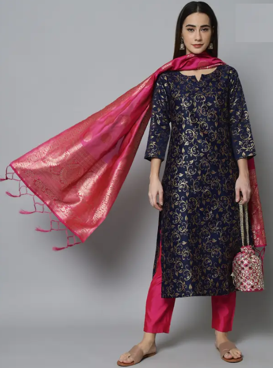 Women Cotton Silk Kurta Pant Set