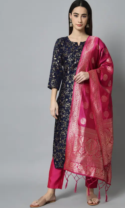 Women Cotton Silk Kurta Pant Set