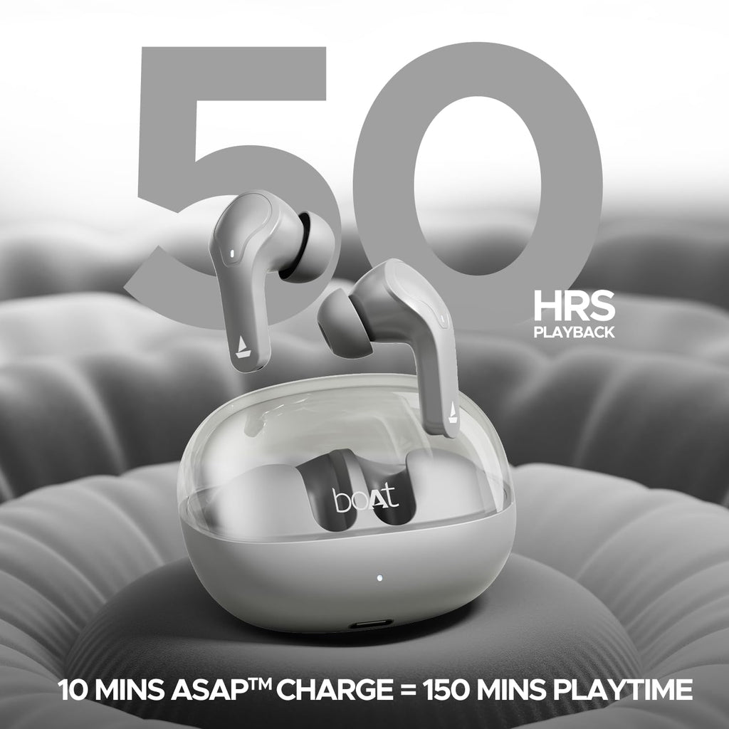Boat Airdopes 311 Pro, 50H Battery, Fast Charge,ENx Tech, Transparent LID, Low Latency,Stream Ad Free Music via App Support, Bluetooth Earbuds, TWS Ear Buds Wireless Earphones with mic (Space Grey)