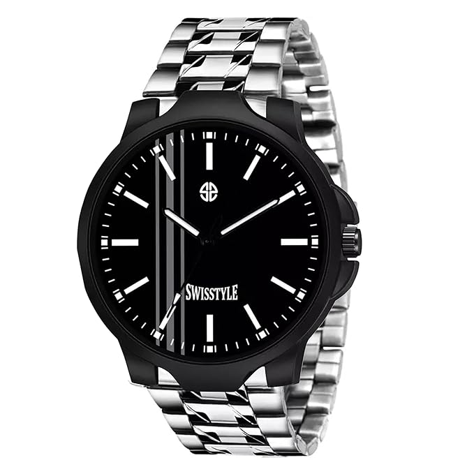 SWISSTYLE Men's Stainless Steel Strap Analogue Watch, Silver Metal Chain