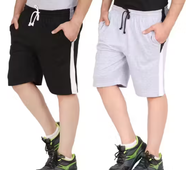 Fancy Black and Grey cotton shorts for men combo with Zip Pocket | Perfect Fit | Soft Cotton Nicker | Bermuda Shorts | Casual Wear | Loungewear | Sportswear | Running combo Shorts for Men & Boys (Pack of 2)