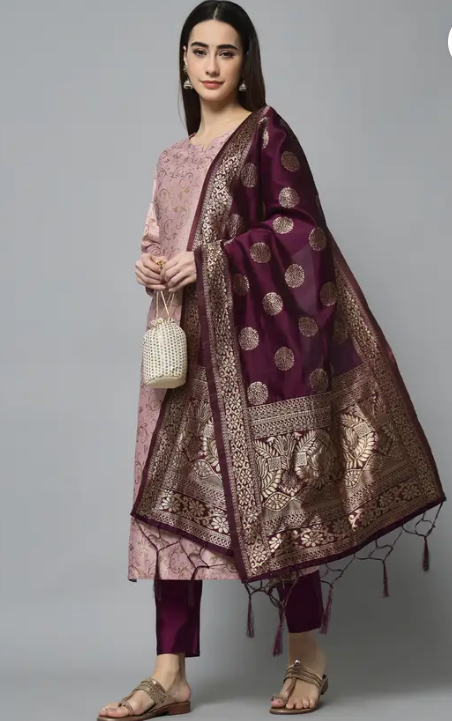 Women Cotton Silk Kurta Pant Set