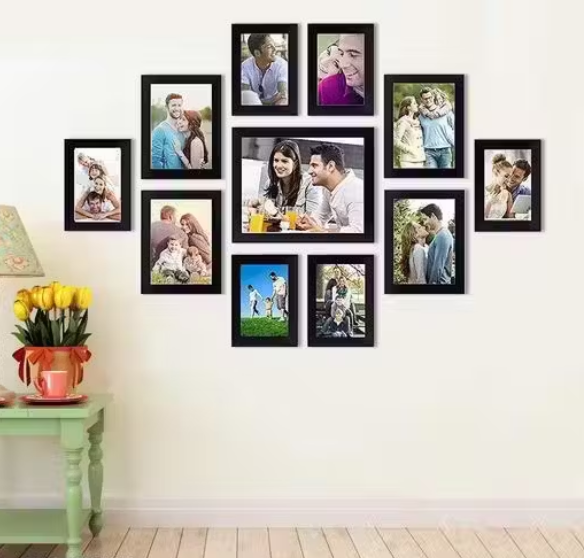 Ag Crafts Glass Wood Photo Frame Black 11 Photos Accomodated For Home And Office Decoration (4X6-6 5X7-4 8X10-1)