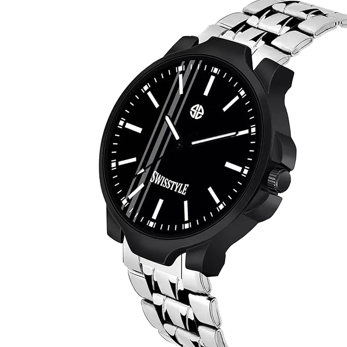 SWISSTYLE Men's Stainless Steel Strap Analogue Watch, Silver Metal Chain
