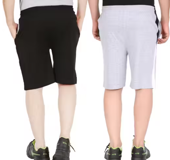 Fancy Black and Grey cotton shorts for men combo with Zip Pocket | Perfect Fit | Soft Cotton Nicker | Bermuda Shorts | Casual Wear | Loungewear | Sportswear | Running combo Shorts for Men & Boys (Pack of 2)