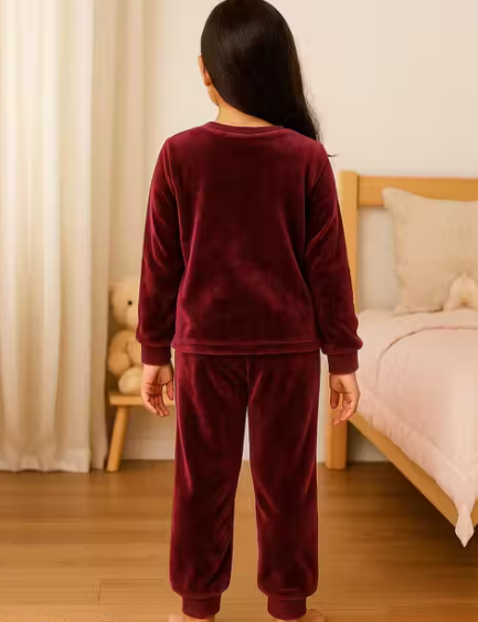 Girls Winter Velvet Sweatshirt & Trackpant Set – Warm Nightwear & Casual Wear
