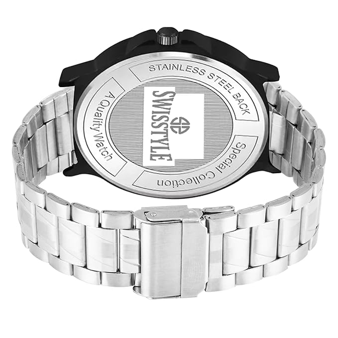 SWISSTYLE Men's Stainless Steel Strap Analogue Watch, Silver Metal Chain
