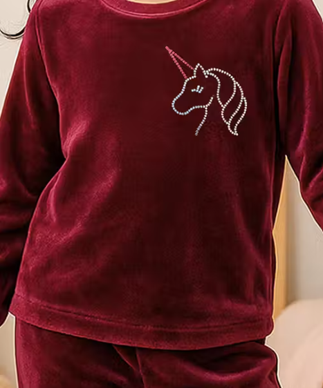 Girls Winter Velvet Sweatshirt & Trackpant Set – Warm Nightwear & Casual Wear