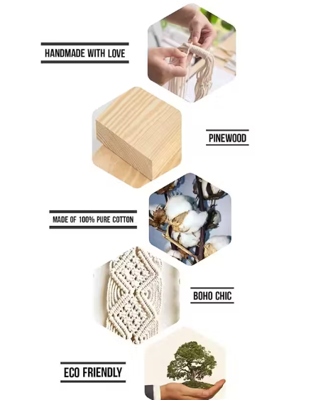 Handmade Macrame Wall Hanging Shelf , Wooden Hand Woven Boho Art, Floating Wooden Shelf ( Size 10 x 5 x 22 Inch)