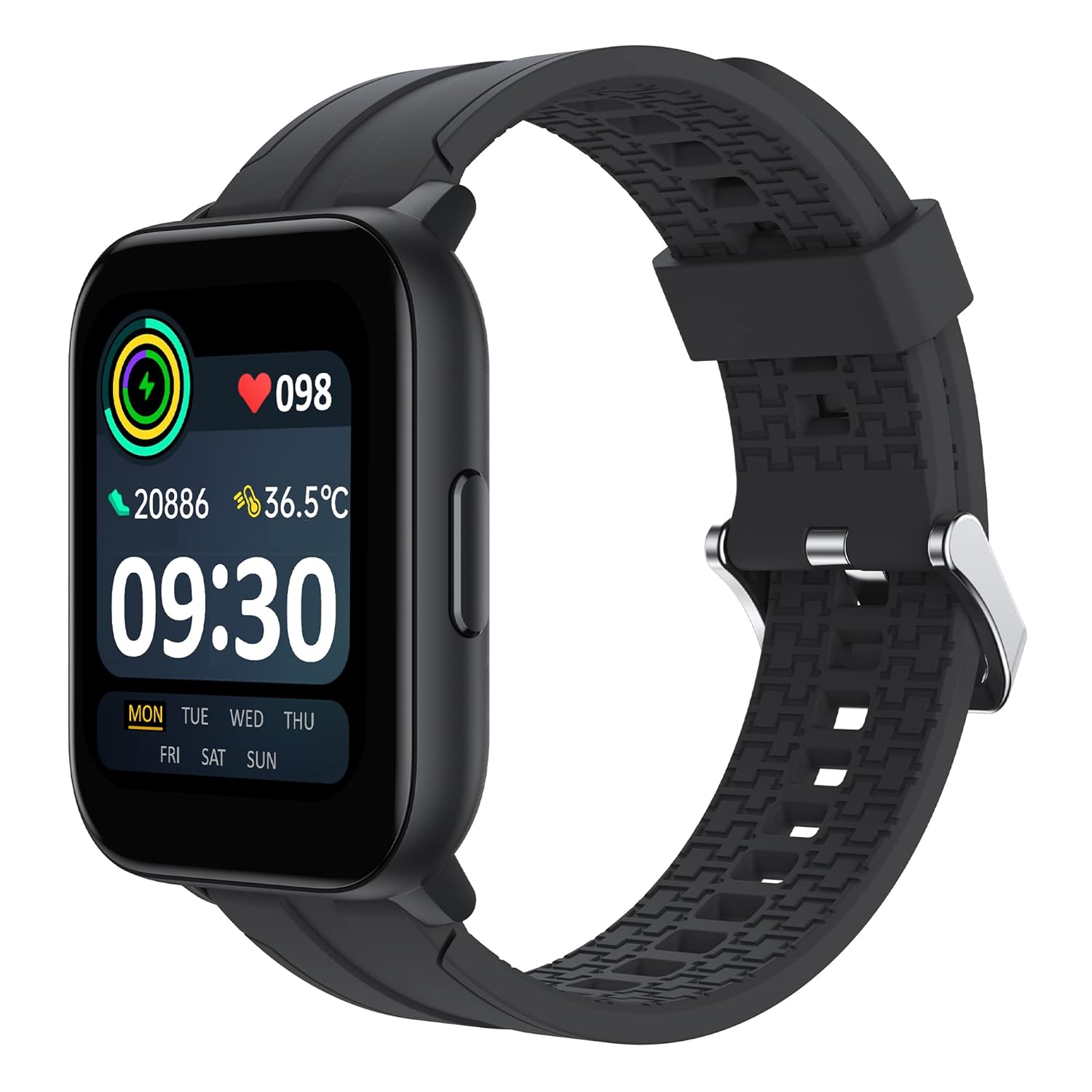 realme Techlife Smart Watch SZ100 1.69" HD Display with SpO2, Heart Rate & Temperature Monitors (Grey Strap, Free Size), Gray (RMW2103)