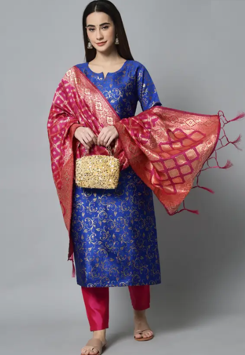 Women Cotton Silk Kurta Pant Set