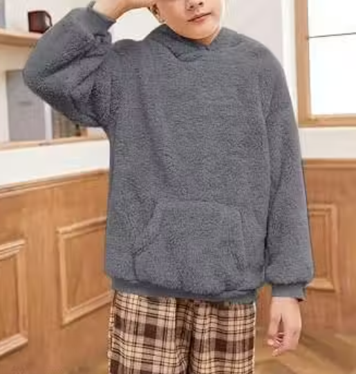 OOKSIN-Fur Velvet Hoodie-Sweatshirt For Winters With Front Kangroo Pocket