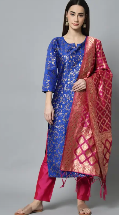 Women Cotton Silk Kurta Pant Set