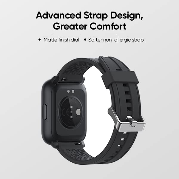 realme Techlife Smart Watch SZ100 1.69" HD Display with SpO2, Heart Rate & Temperature Monitors (Grey Strap, Free Size), Gray (RMW2103)