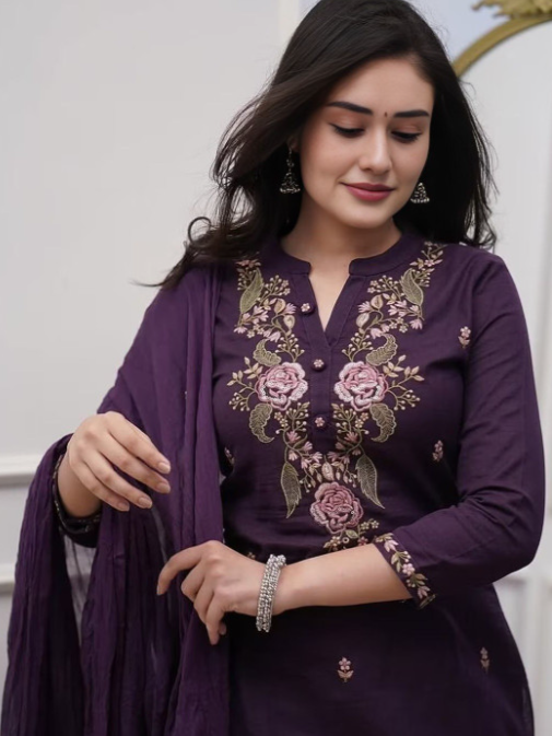 Women Viscose Rayon Kurti Pant Dupatta Set