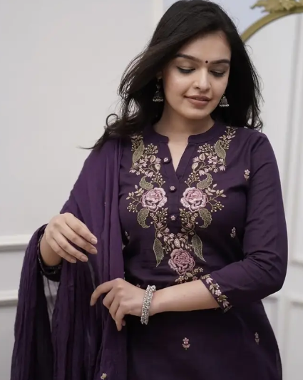 Women Viscose Rayon Kurti Pant Dupatta Set