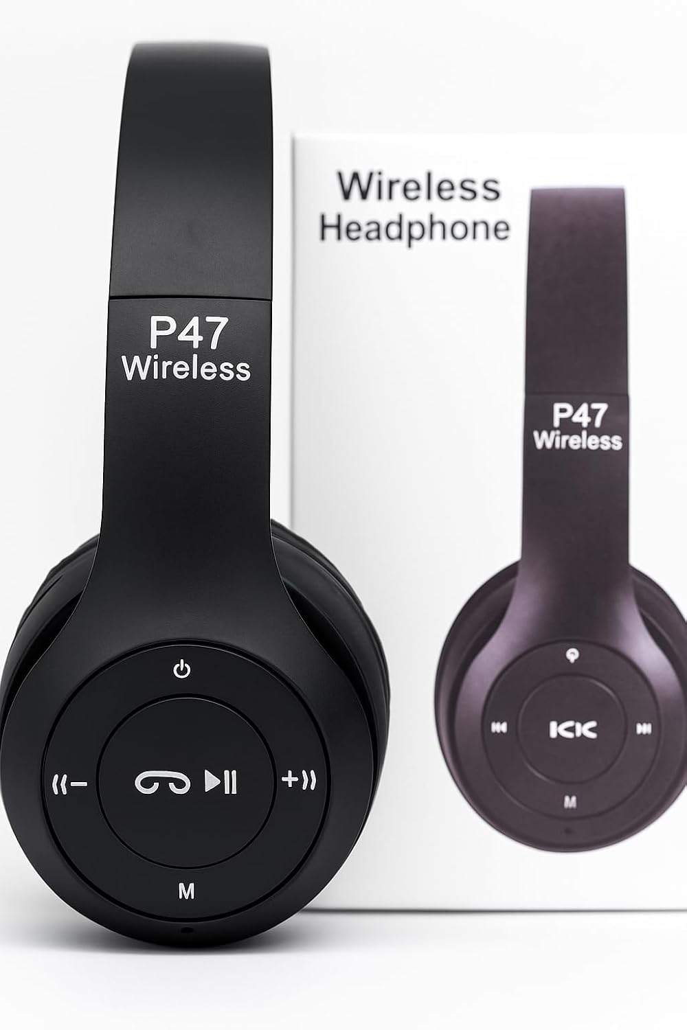 P47 Wireless Bluetooth Headphones, Deep Bass Sound, Foldable Design with Built-in Mic, Black