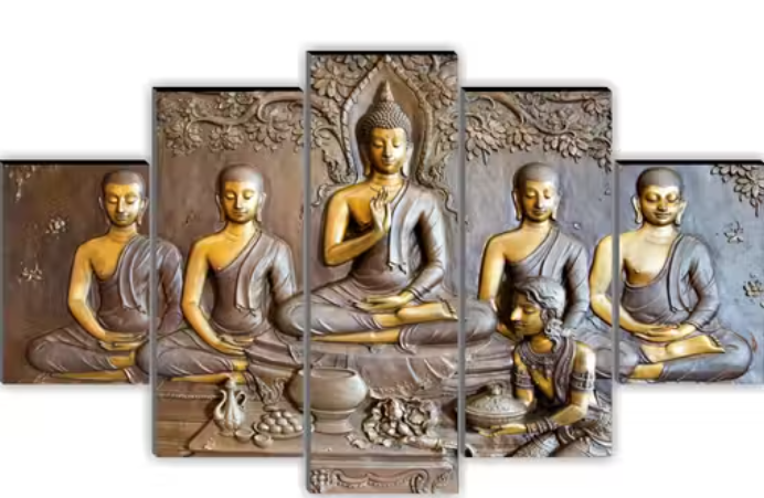 Set of 5 Buddha Religious modern art Home decorative gift item Large Panel Painting 18 Inch x 30 inch