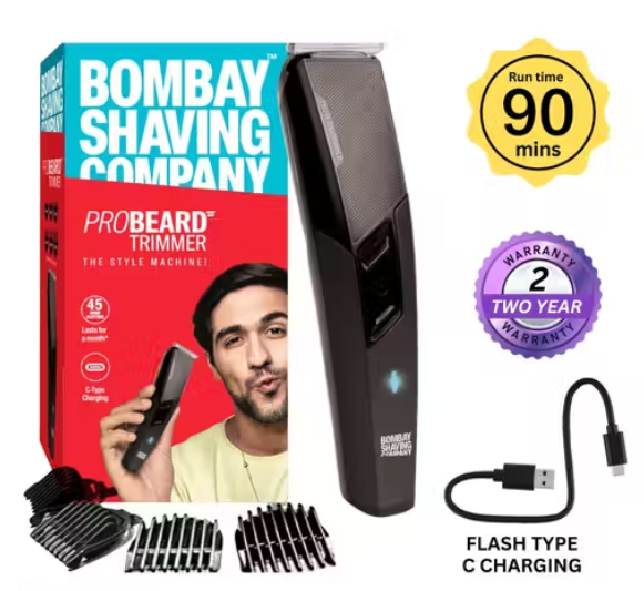 Bombay Shaving Company PRO Beard Trimmer For Men, 90 Min Running timer with C-Type Charging Cable