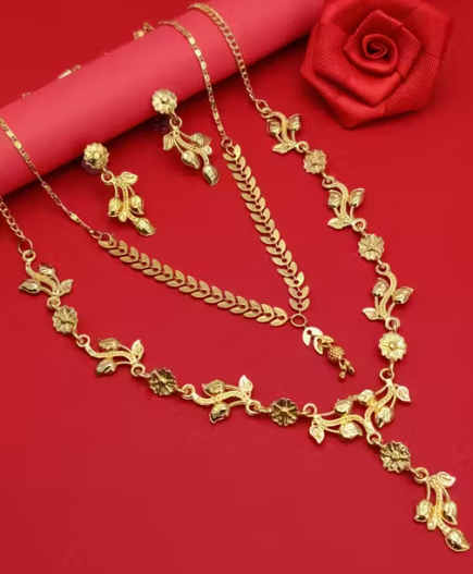 Fancy Gold Plated American Diamond Combo Necklace Chain