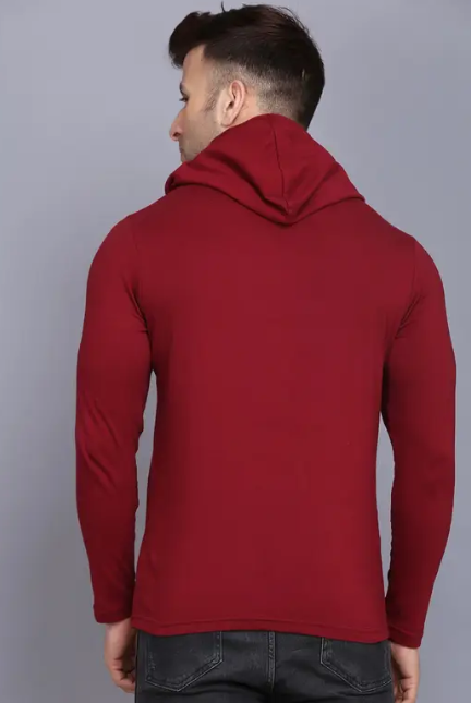 Men Typography Hooded Neck Cotton Blend Maroon T-Shirt