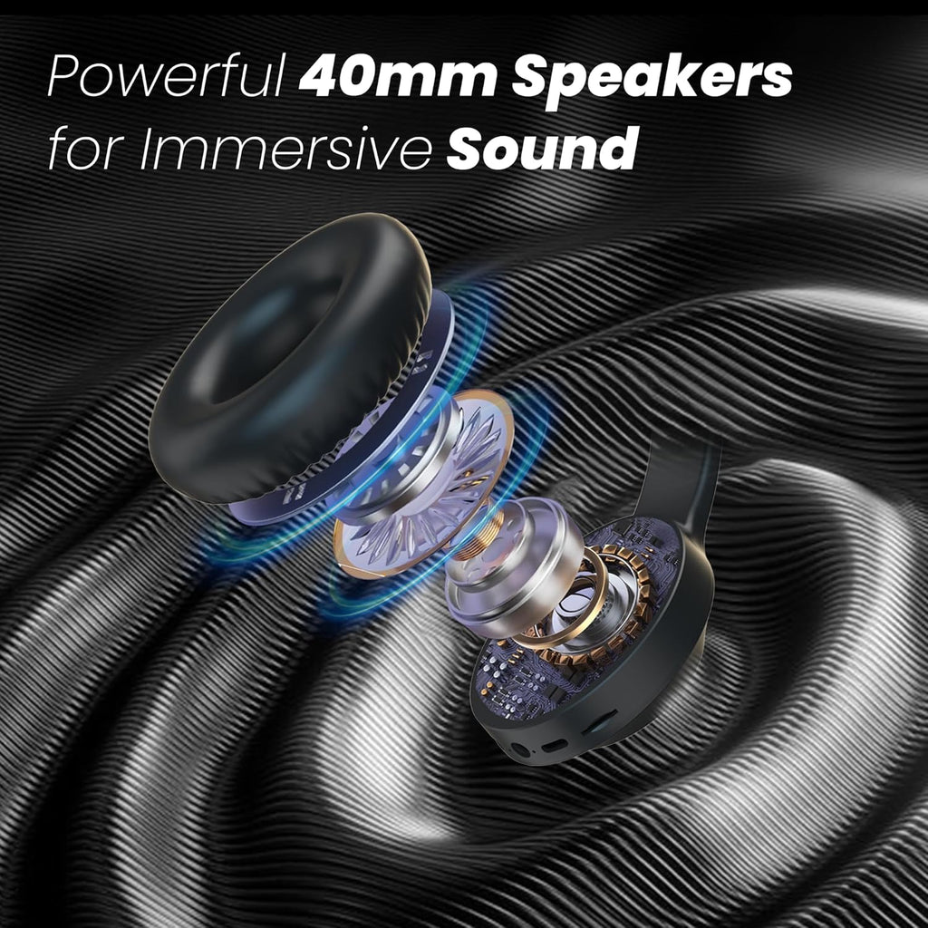 Newly Launched BTG 500 Over The Ear Gaming Headphone with 40mm Drivers, 10H of Playtime, Dual Pairing, Gaming Mode (50ms Latency) with RGB LEDs, TF Card with Volume Control, BT 5.4(Metal Black)